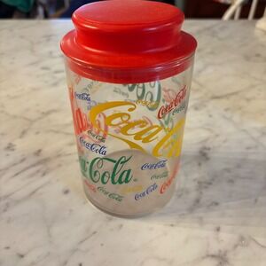 Vintage Coca Cola Glass Tumbler Cup Red Lid‎ Collectible Drinkware
